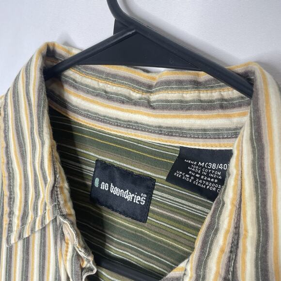 Y2K Vintage No Boundaries Shirt Mens M Green Yellow Vertical Stripe Skater Surf - Picture 3 of 6